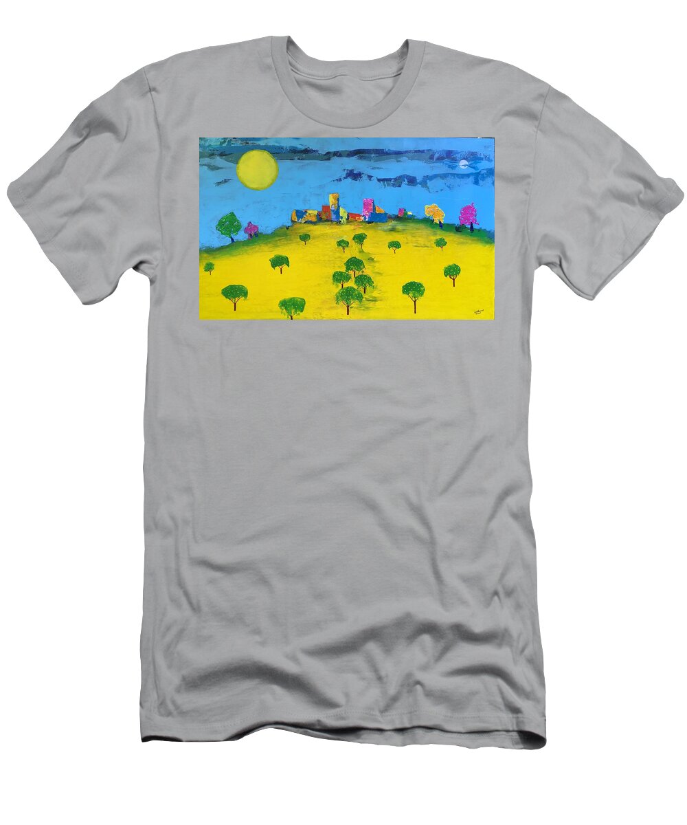 Lemons T-Shirt featuring the painting Beyond the Lemon Grove by Lew Hagood