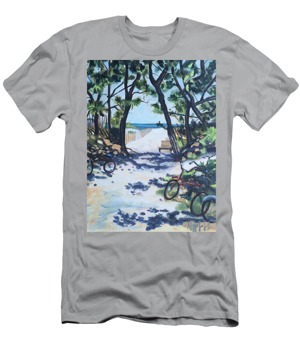 Beach T-Shirt featuring the painting Bicycle Beach Rehoboth by Maggii Sarfaty