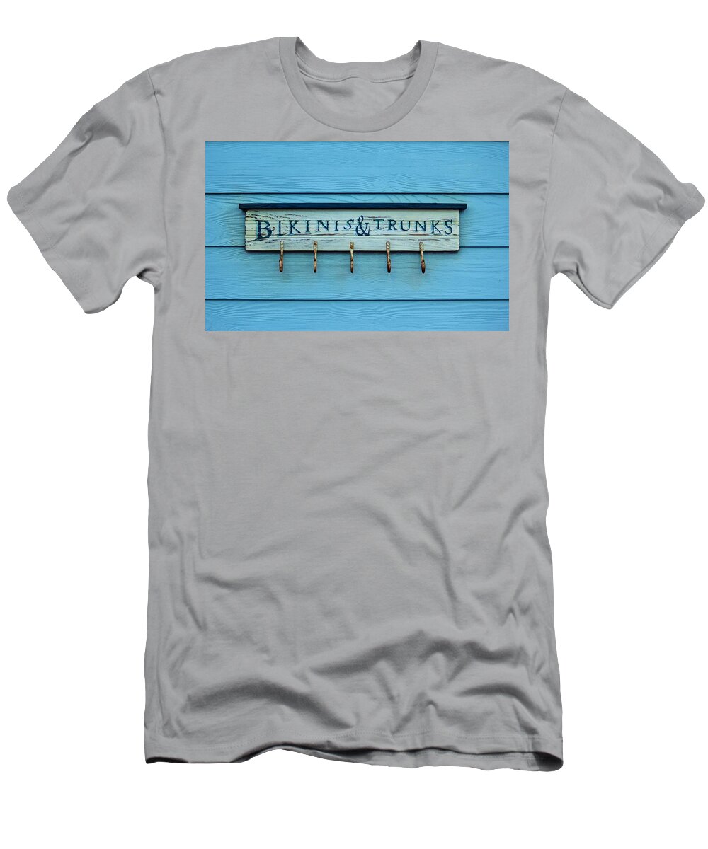 Beach T-Shirt featuring the photograph Bikinis And Trunks Hanger by Cynthia Guinn