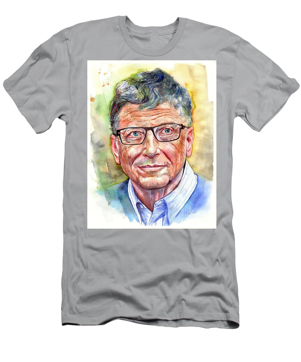 Bill T-Shirt featuring the painting Bill Gates portrait by Suzann Sines