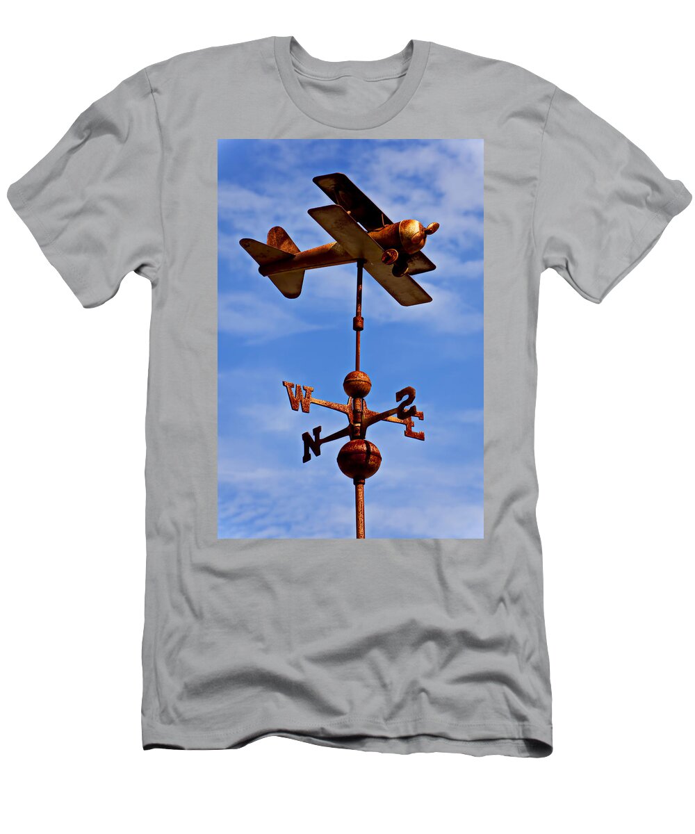 Biplane Weather Vane T-Shirt featuring the photograph Biplane weather vane by Garry Gay