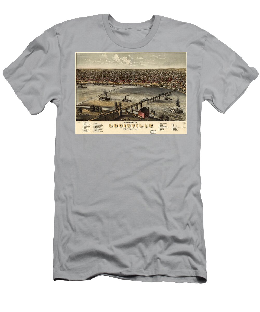Louisville T-Shirt featuring the painting Birds Eye View of Louisville Kentucky by Charles Shober