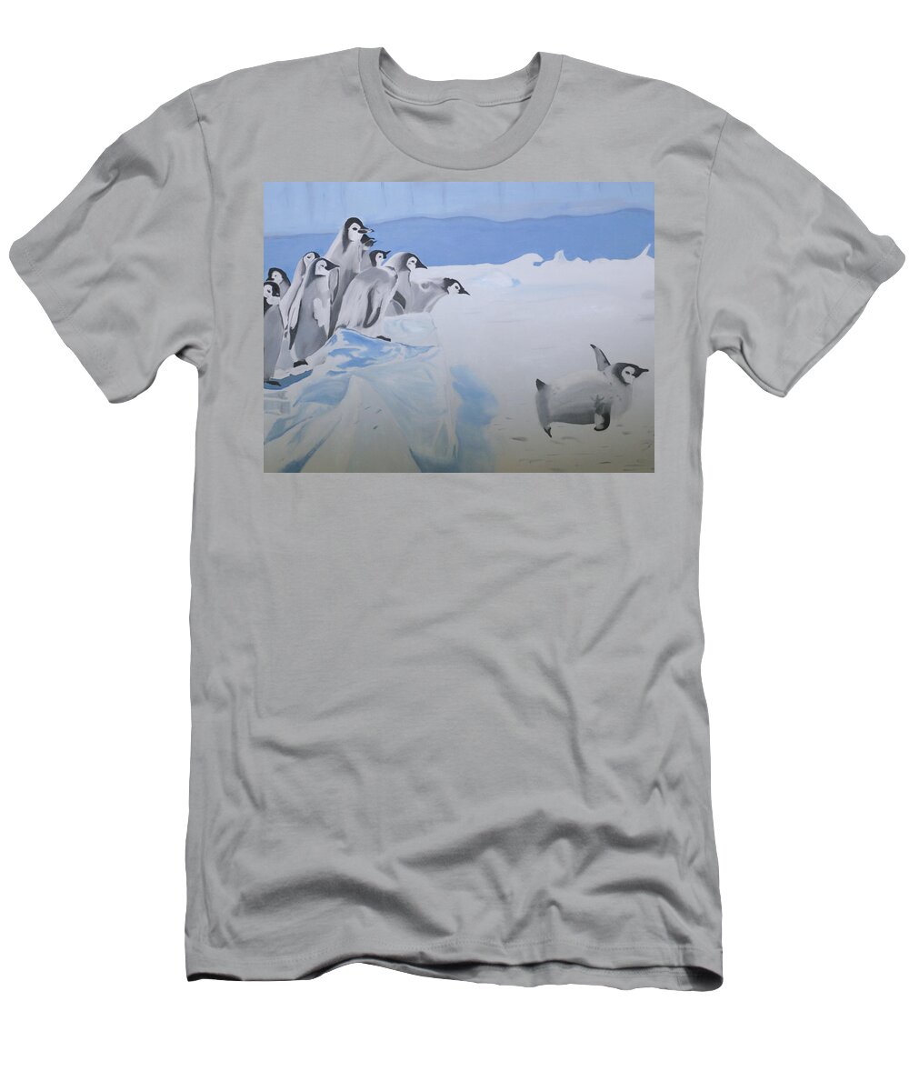 Oil Painting. Penguins T-Shirt featuring the painting Birds of Pray by D Turner