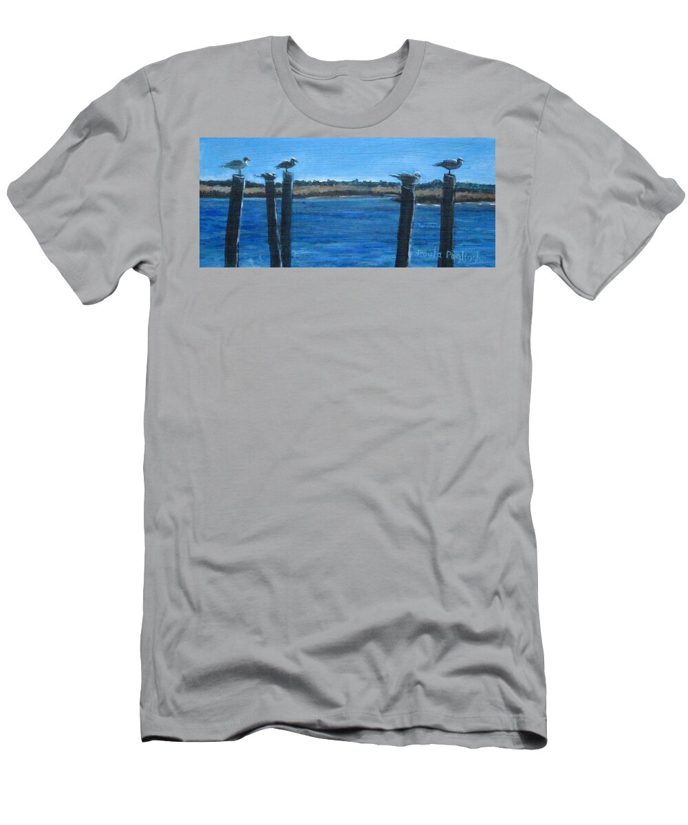 Seagulls T-Shirt featuring the painting Bivalve Seagulls by Paula Pagliughi