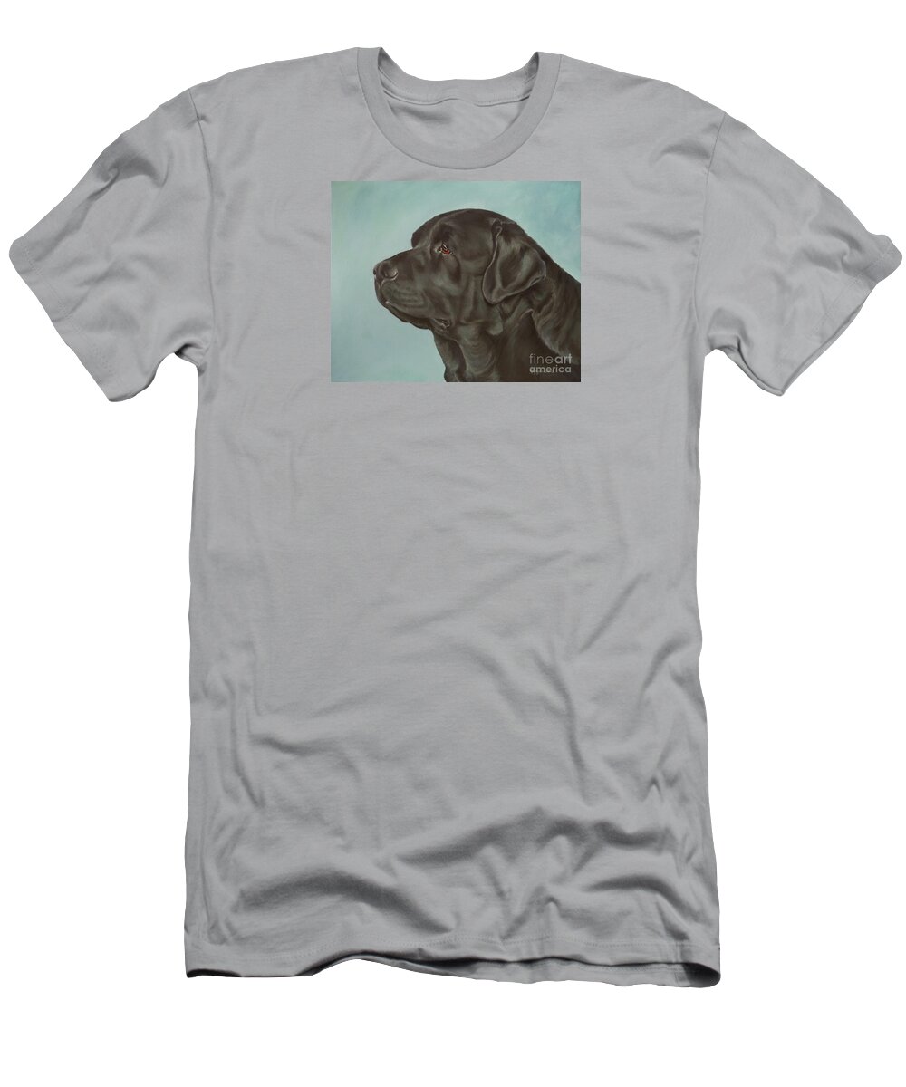 Labrador T-Shirt featuring the painting Black Labrador Dog Profile Painting by Amy Reges