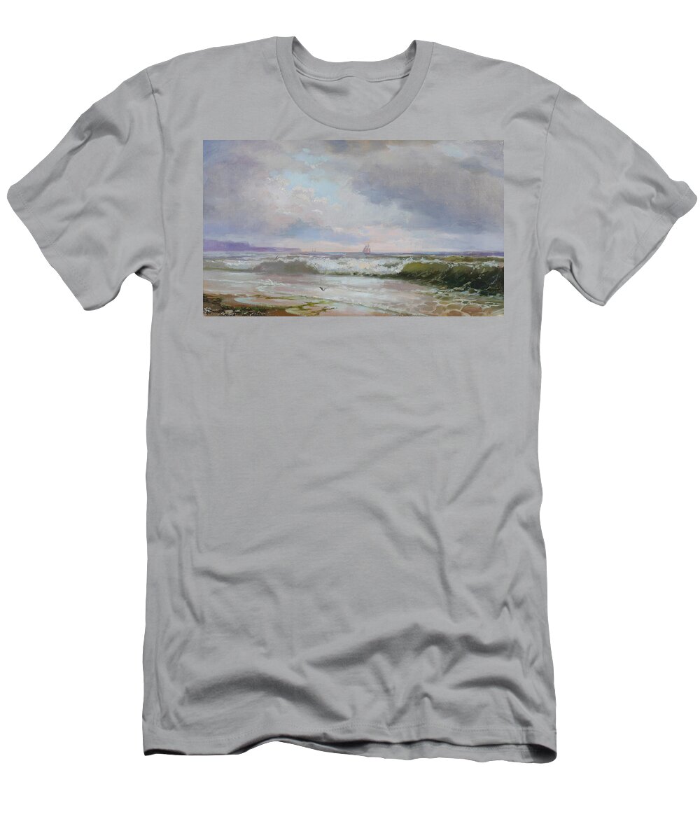 Russian Artists New Wave T-Shirt featuring the painting Blue Day at the Sea Shore by Ilya Kondrashov