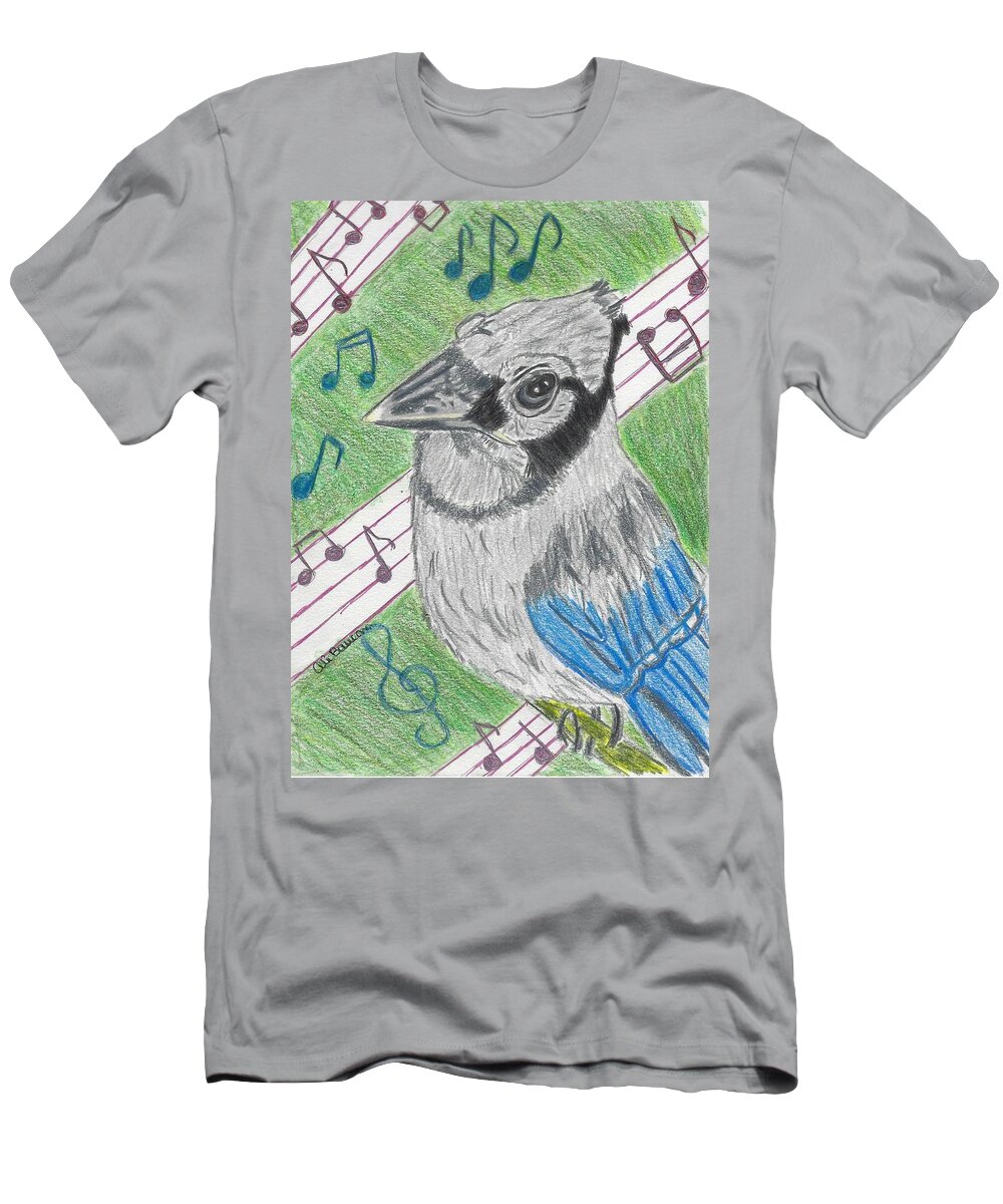 Blue Jay T-Shirt featuring the drawing Blue Diva by Ali Baucom