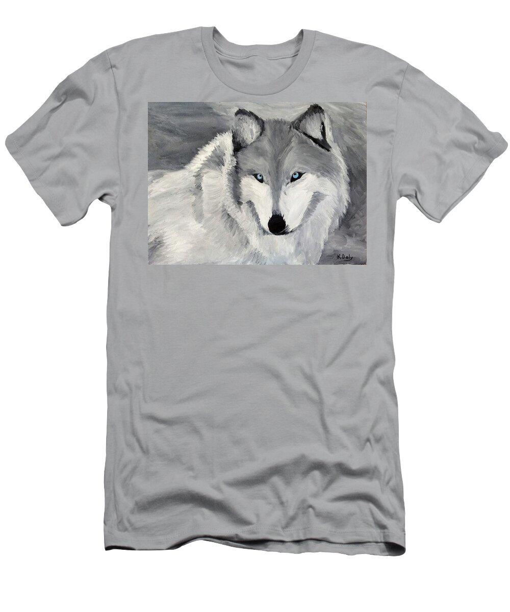 Wolf T-Shirt featuring the painting Blue eyes by Kevin Daly