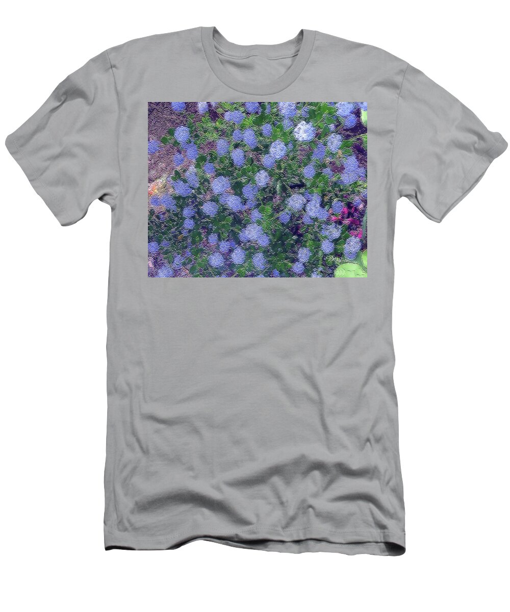 Flowers T-Shirt featuring the photograph Blue Flower Clusters #059 by Barbara Tristan