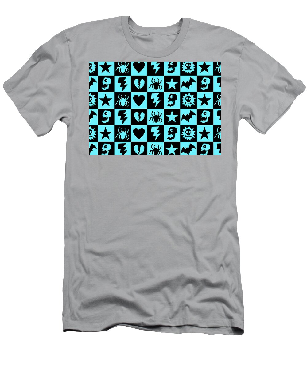 Blue T-Shirt featuring the digital art Blue Goth Punk Checkers by Roseanne Jones