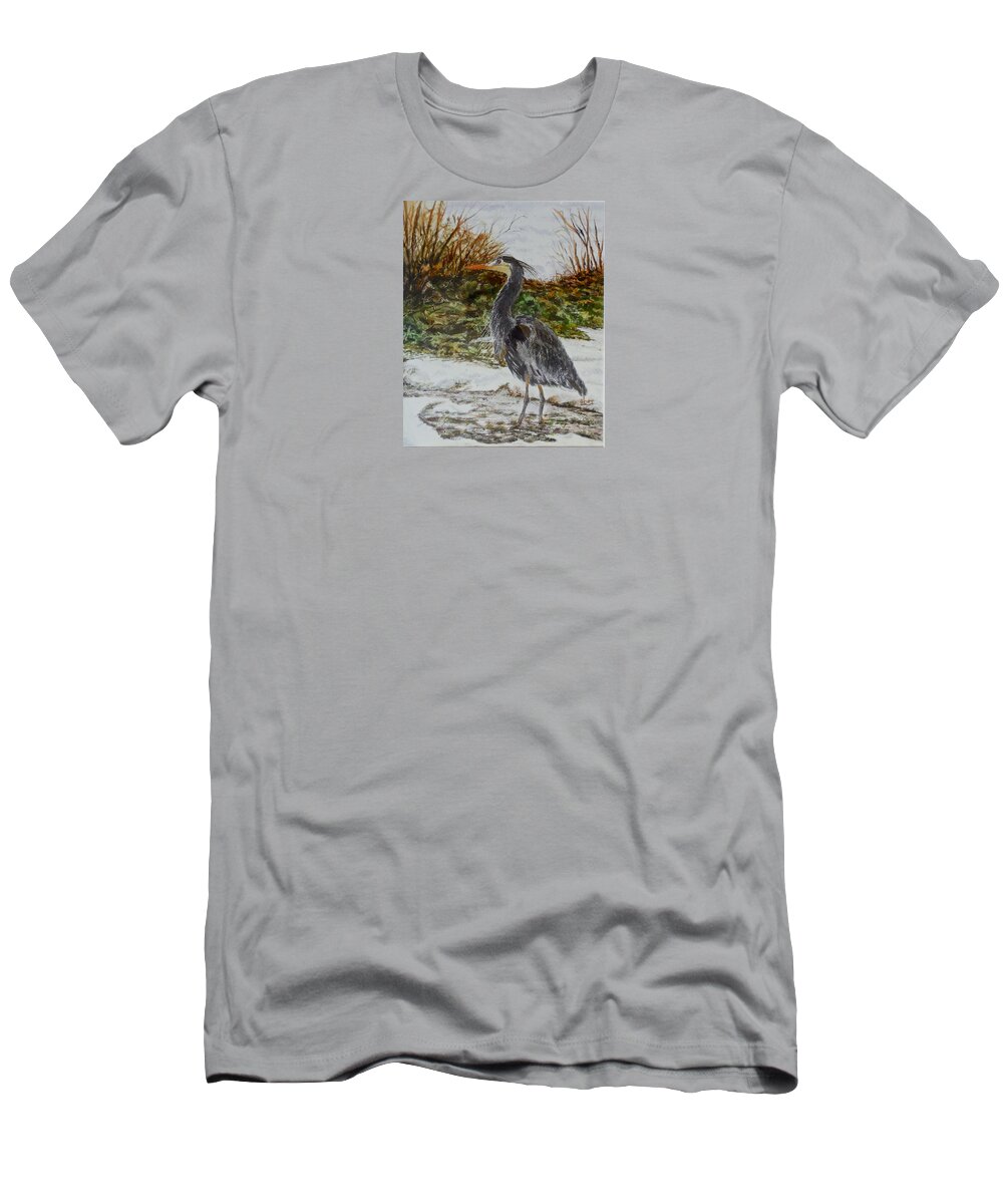 Watercolour Painting T-Shirt featuring the painting Blue Heron by Sher Nasser