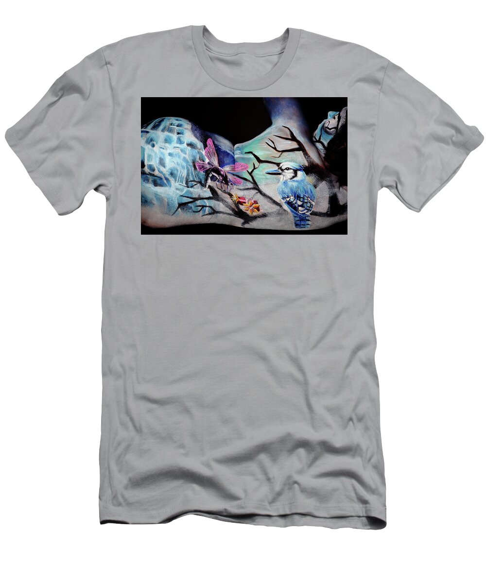Blue Jay T-Shirt featuring the photograph Blue Jay Paradise by Angela Rene Roberts and Cully Firmin