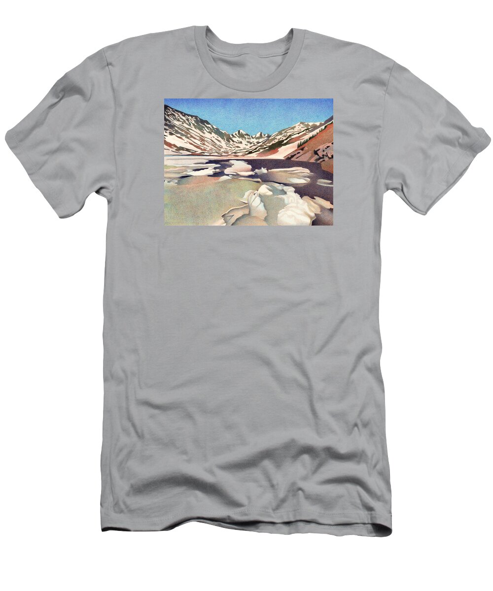 Blue T-Shirt featuring the drawing Blue Lakes Colorado by Dan Miller