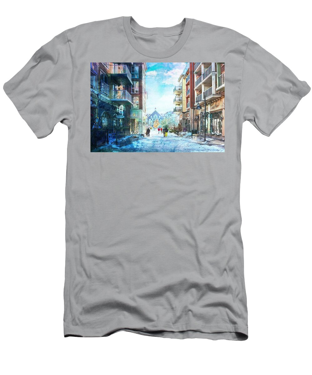 Blue Mountain Village T-Shirt featuring the mixed media Blue Mountain Village, Ontario by Tatiana Travelways