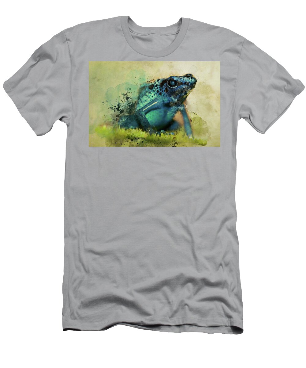 Poisonous T-Shirt featuring the painting Blue poisonous frog by Jaroslaw Blaminsky