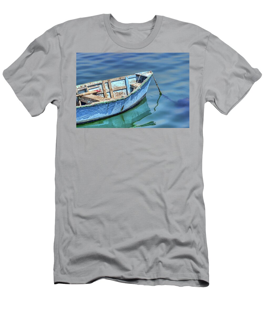 Blue T-Shirt featuring the photograph Blue Rowboat at Port San Luis 2 by Nikolyn McDonald