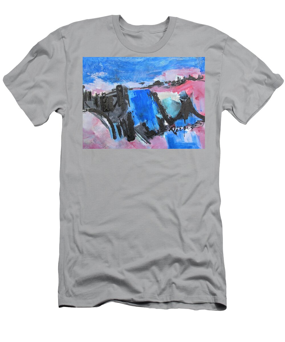 Blue Square Front And Center T-Shirt featuring the painting Blue Square by Betty Pieper