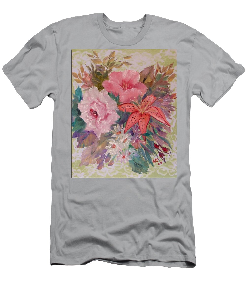 Rose T-Shirt featuring the painting Bouquet by Quwatha Valentine