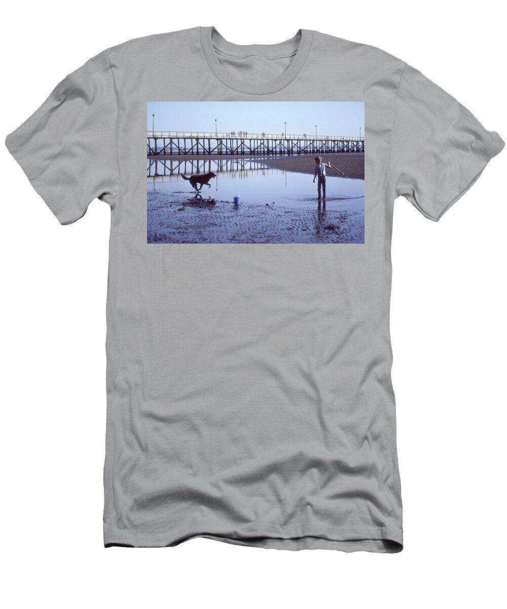 Abstract T-Shirt featuring the digital art Boy And Dog On The Beach by Lyle Crump