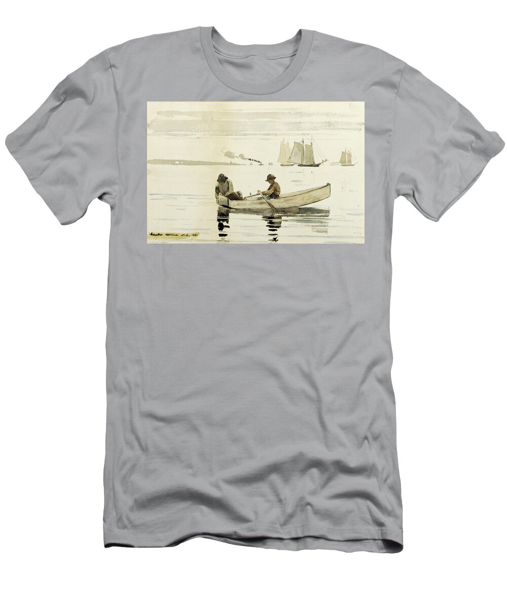 Winslow Homer T-Shirt featuring the drawing Boys Fishing by Winslow Homer