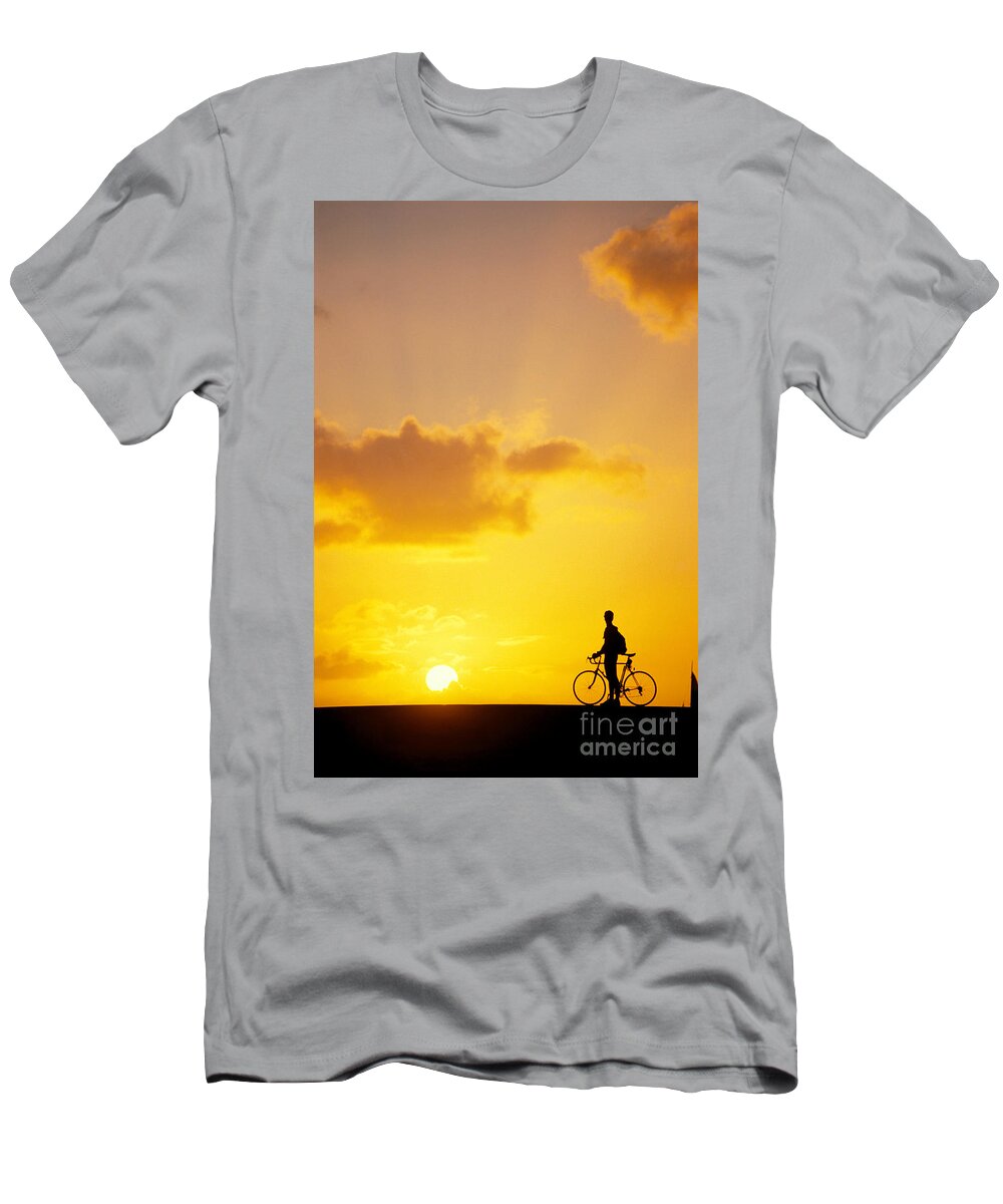 Bicycle T-Shirt featuring the photograph Break At Sunset by Joe Carini - Printscapes