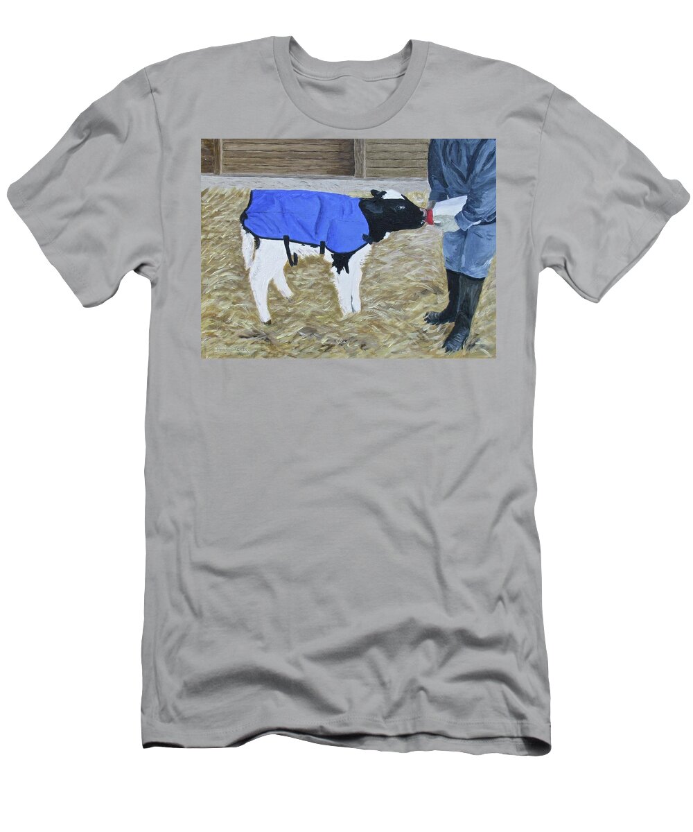 Holstein Calf T-Shirt featuring the painting Breakfast time by Barb Pennypacker