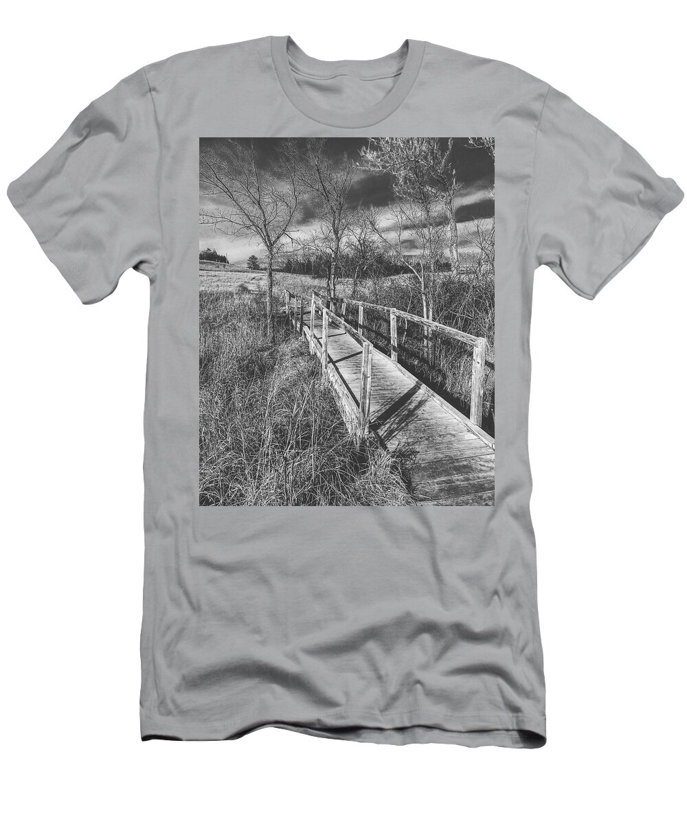 Bridge T-Shirt featuring the photograph Bridge on the Prairie by Michael Oceanofwisdom Bidwell