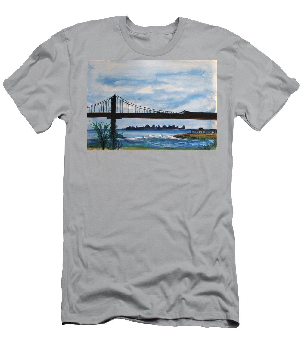 Beach Scene T-Shirt featuring the painting Bridge to Europe by Patricia Arroyo