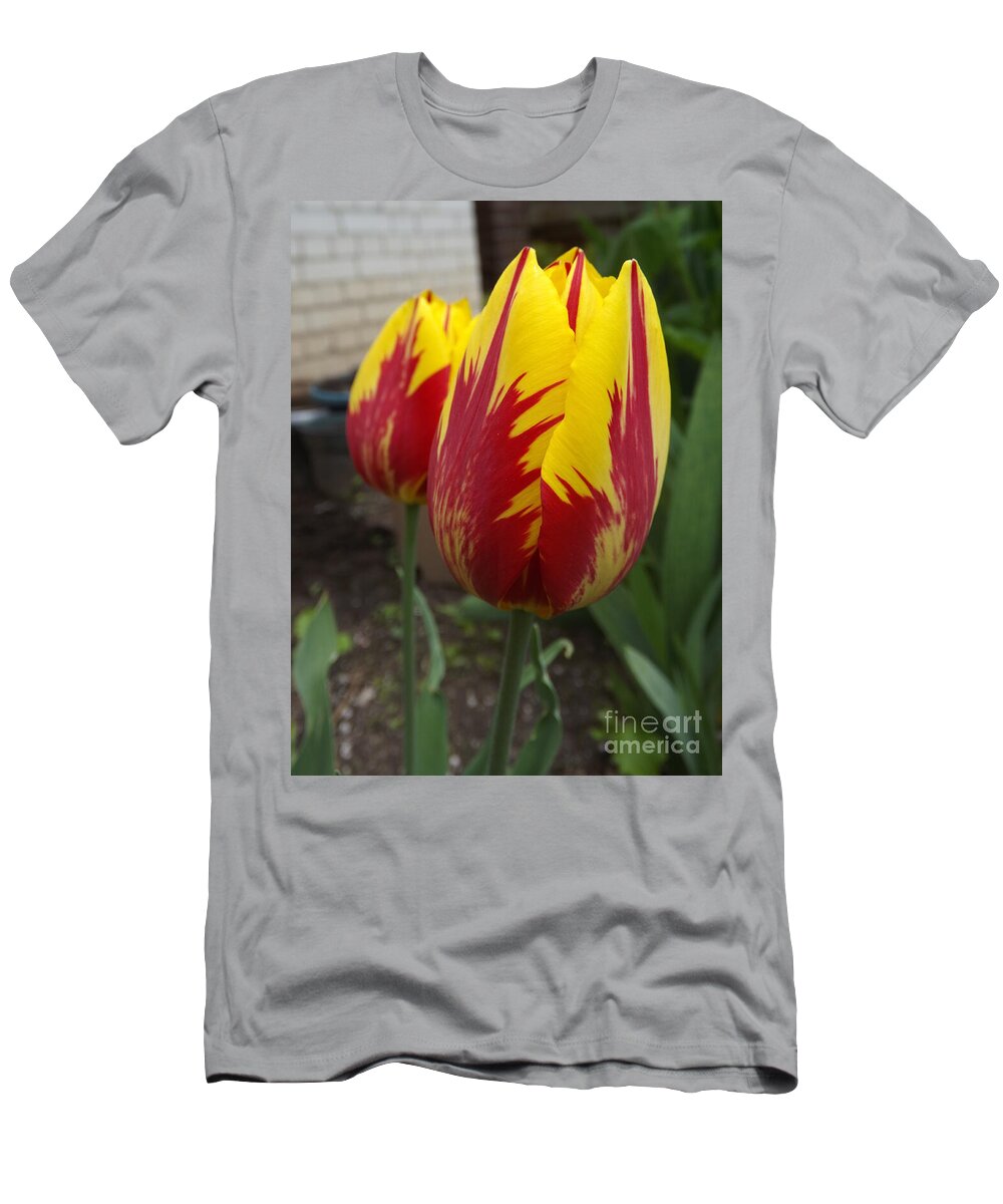 Red T-Shirt featuring the glass art Bright Rembrandt Tulips by Lingfai Leung