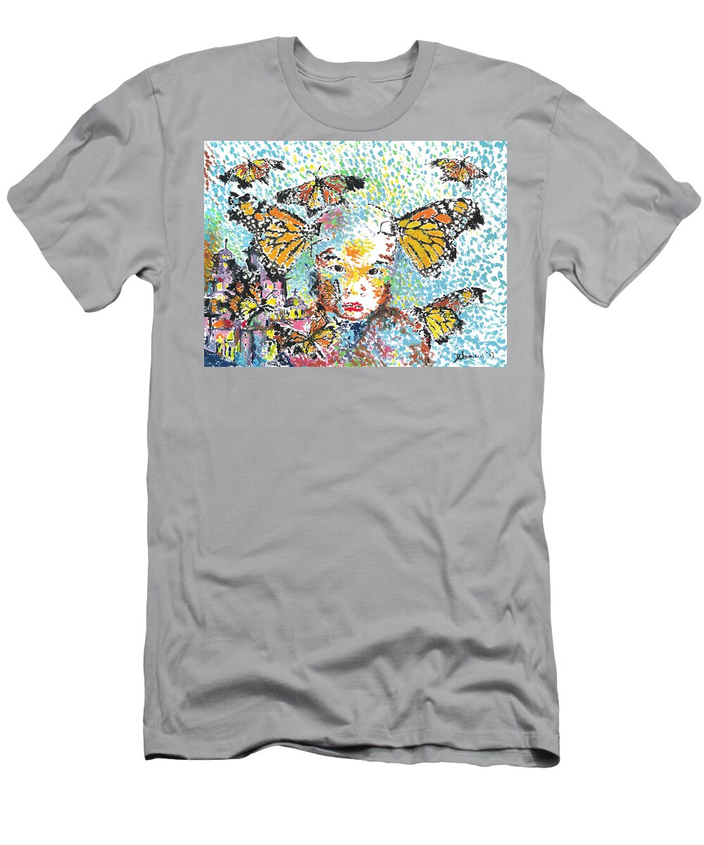 Monarch Butterflies T-Shirt featuring the painting Bring her home safely, Morelia- Sombra de Arreguin by Doug Johnson