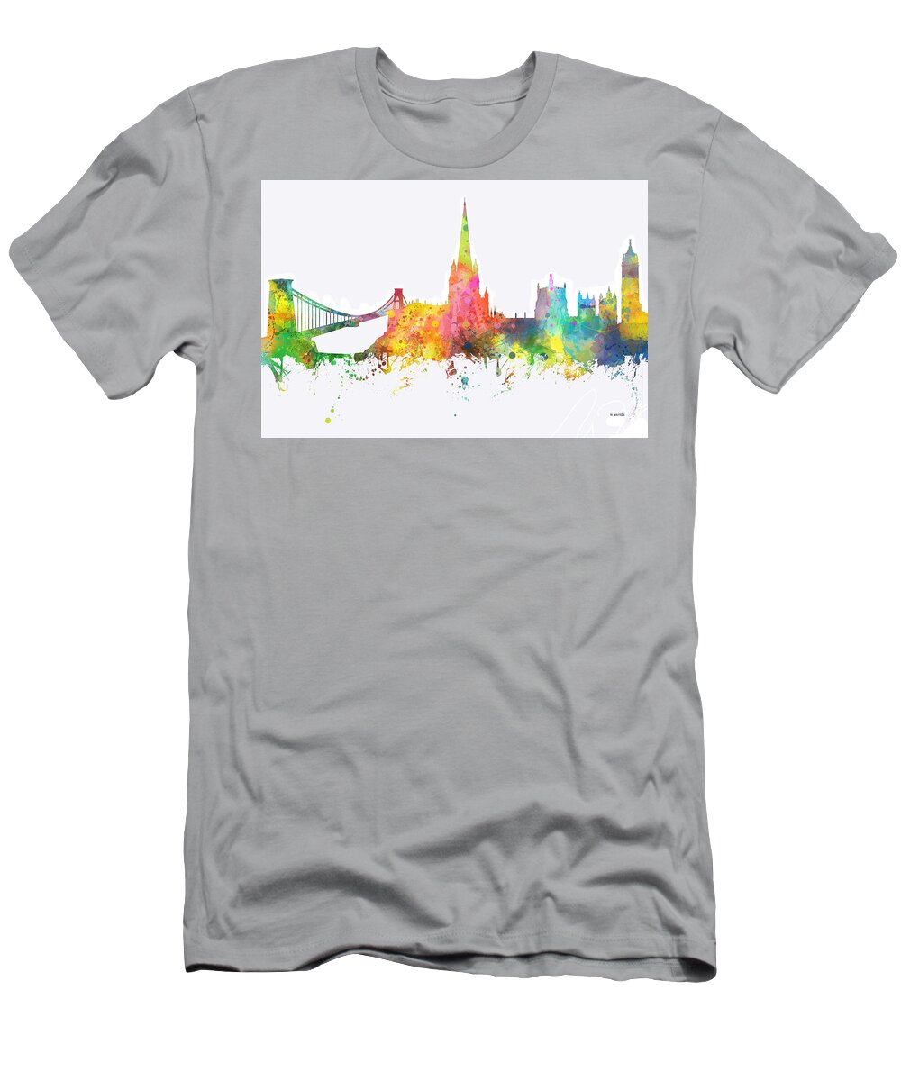 Bristol England Skyline T-Shirt featuring the digital art Bristol England Skyline by Marlene Watson