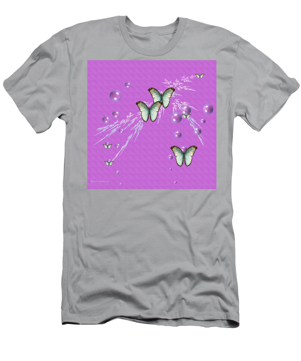 Butterflies T-Shirt featuring the digital art Bubbles and Butterflies by Rosalie Scanlon
