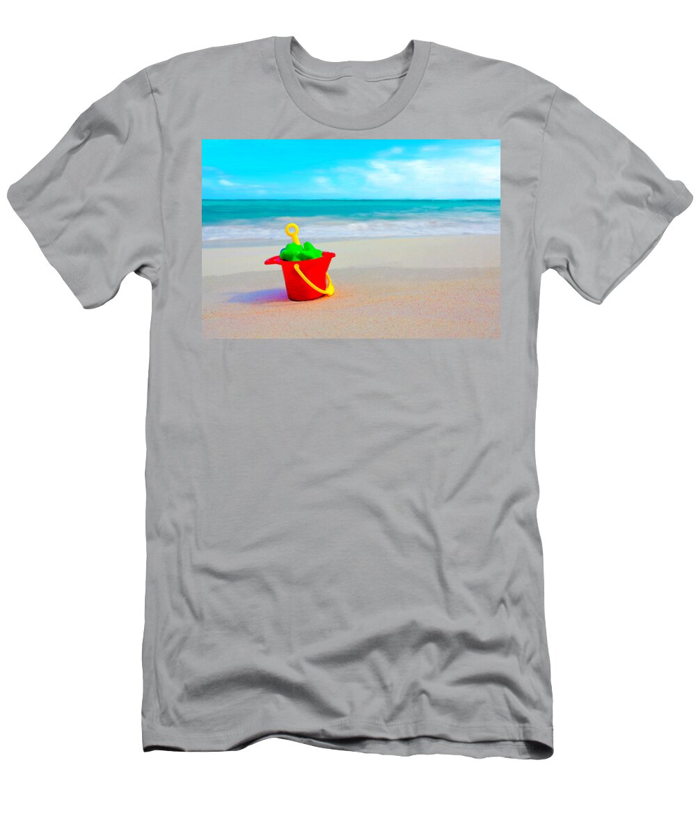 Bruce T-Shirt featuring the painting Bucket on the Beach by Bruce Nutting