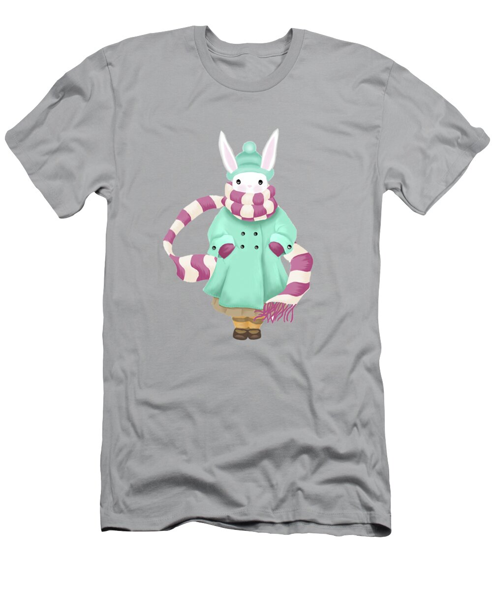  Bunny T-Shirt featuring the pastel Bunny Girl On A Winter Day by Little Bunny Sunshine