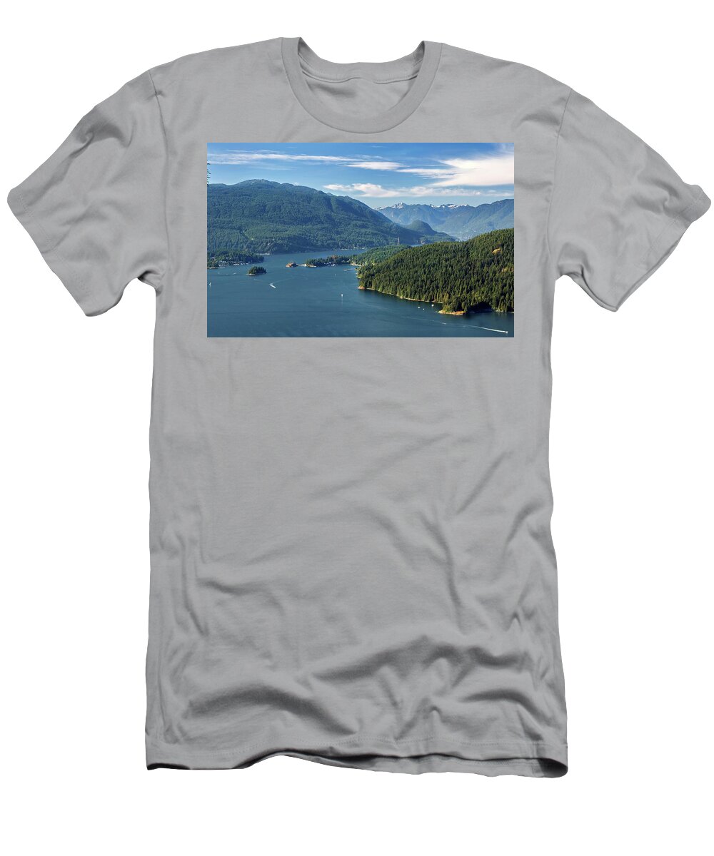 Alex Lyubar T-Shirt featuring the photograph Burrard Inlet, Indian Arm and beautiful sky by Alex Lyubar