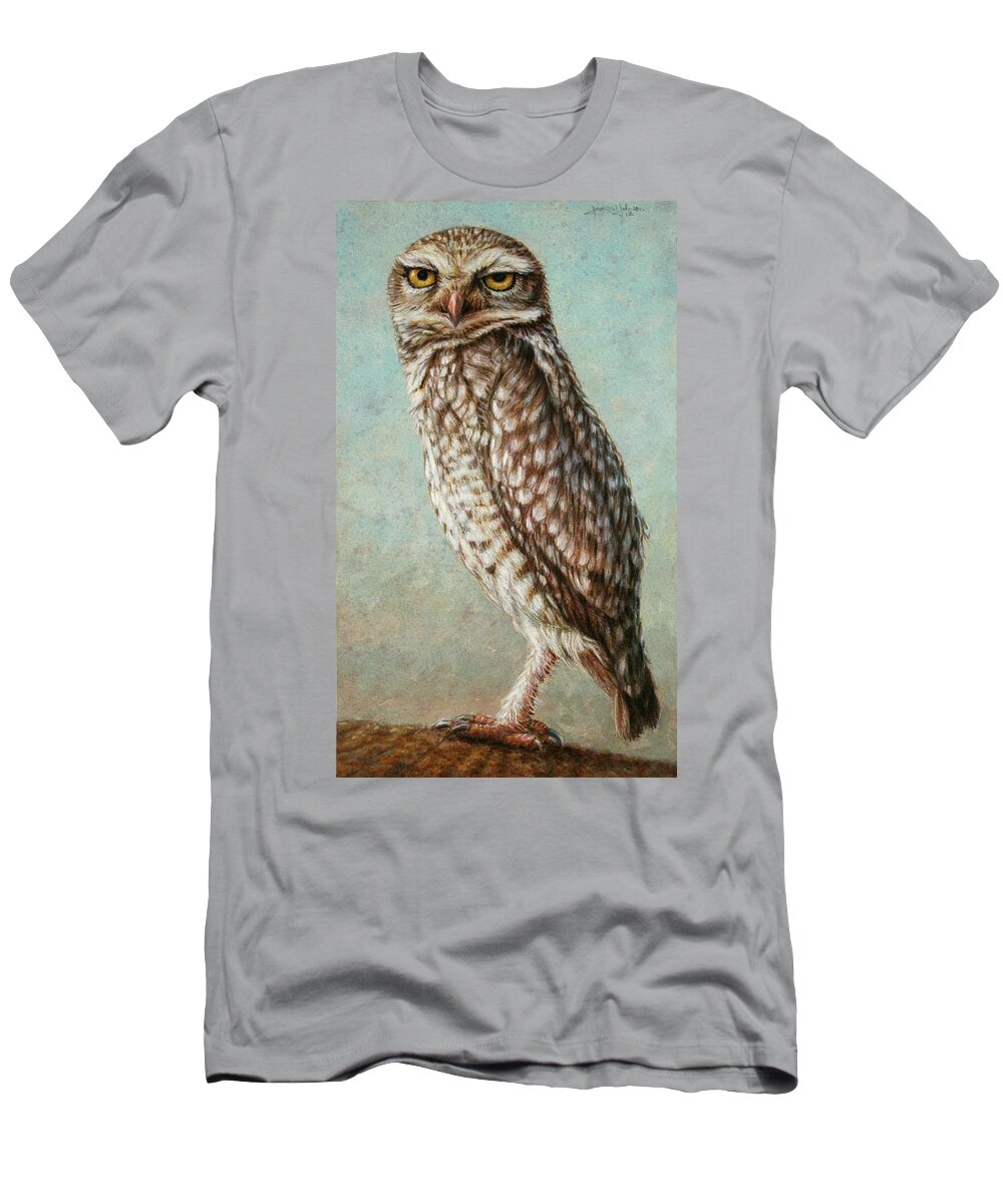 Owl T-Shirt featuring the painting Burrowing Owl by James W Johnson