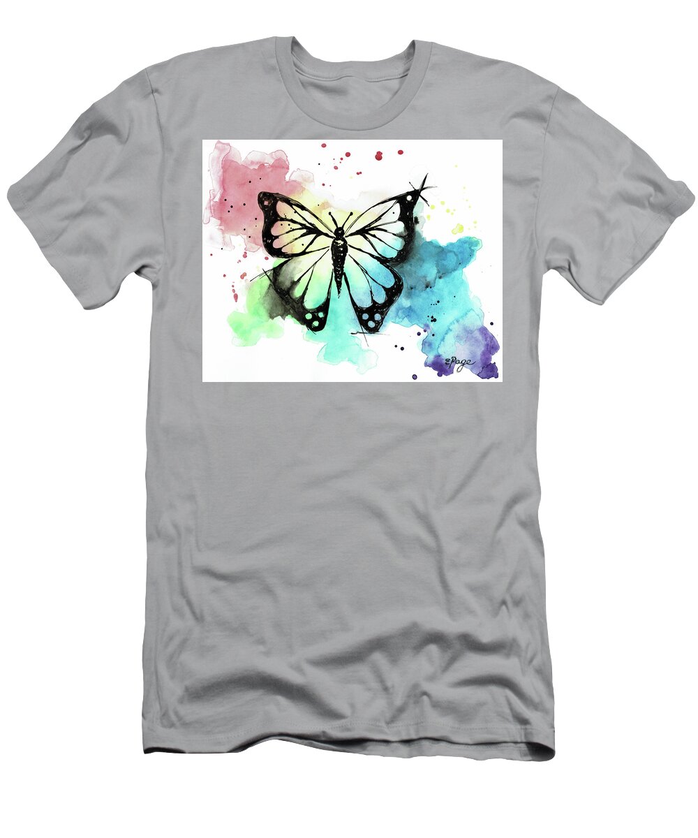 Butterfly T-Shirt featuring the painting Butterfly in Watercolor and India Ink by Emily Page