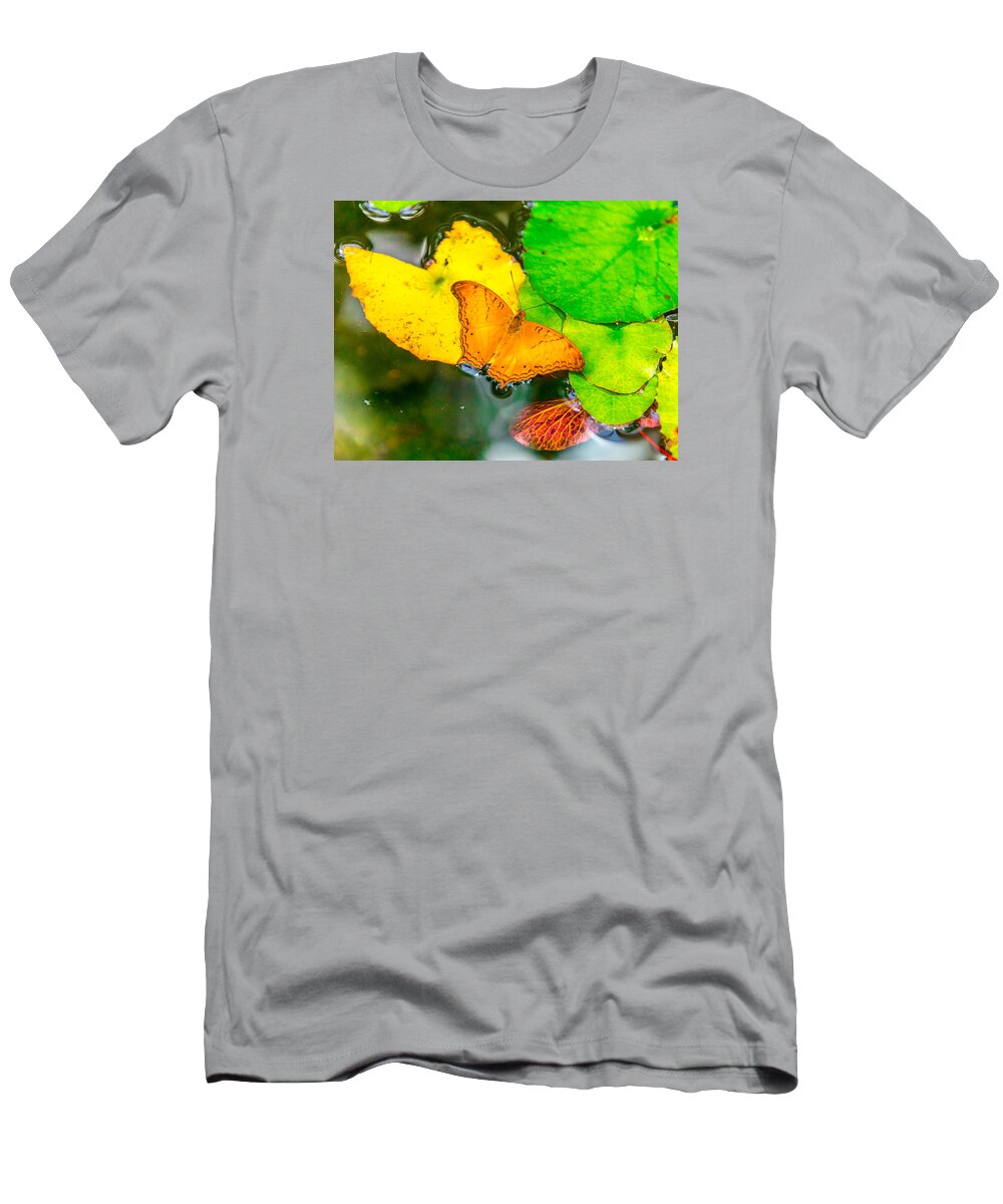 Butterfly T-Shirt featuring the photograph Butterfly On Lilies by Jerry Cahill