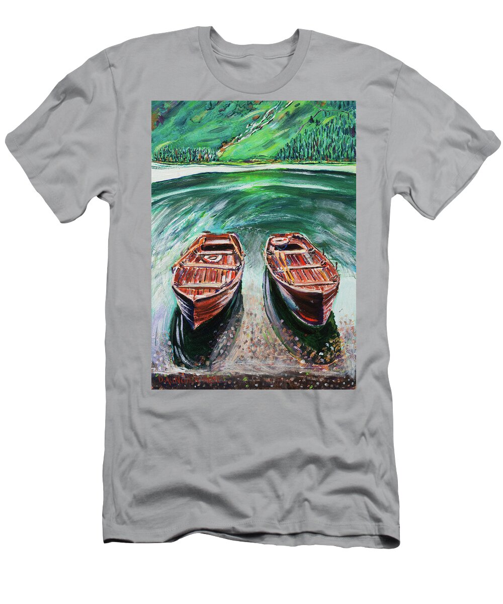 Acrylic T-Shirt featuring the painting Buttermere Boats by Seeables Visual Arts