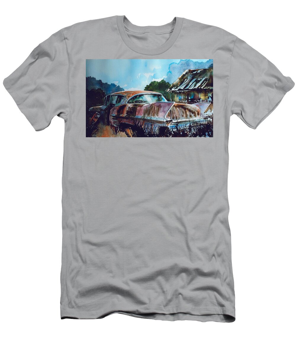 Caddy T-Shirt featuring the painting Caddy Subsiding by Ron Morrison