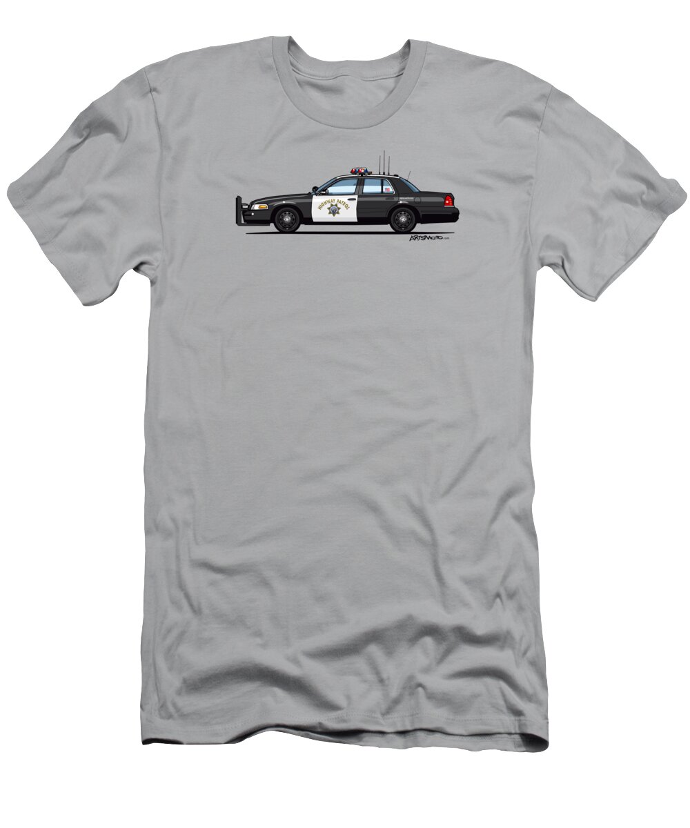 Car T-Shirt featuring the digital art California Highway Patrol Ford Crown Victoria Police Interceptor by Tom Mayer II Monkey Crisis On Mars