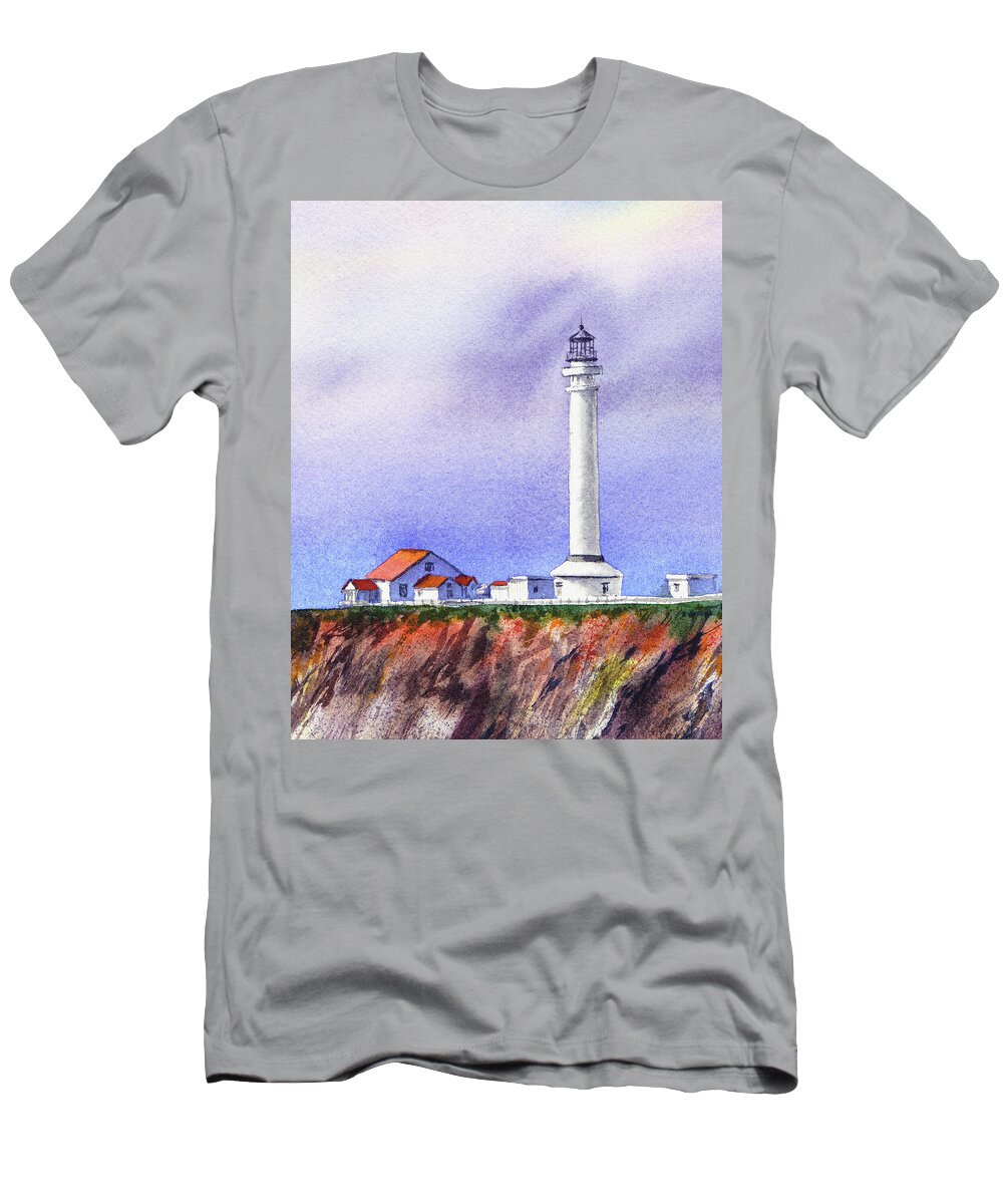 Lighthouse T-Shirt featuring the painting California Lighthouse Point Arena by Irina Sztukowski