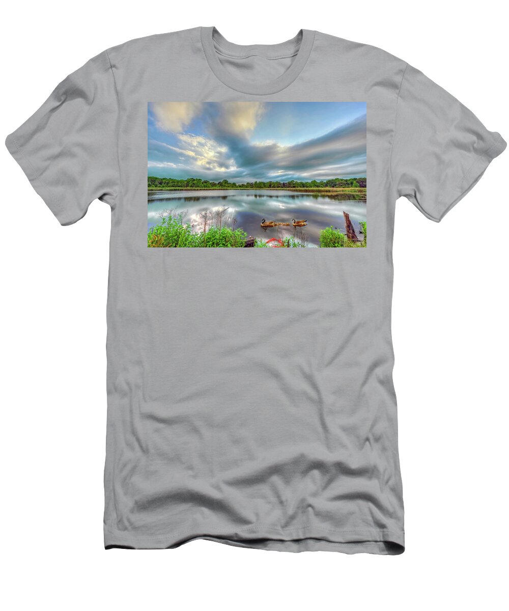 Animal T-Shirt featuring the photograph Canadian Geese on a Marylamd pond by Patrick Wolf