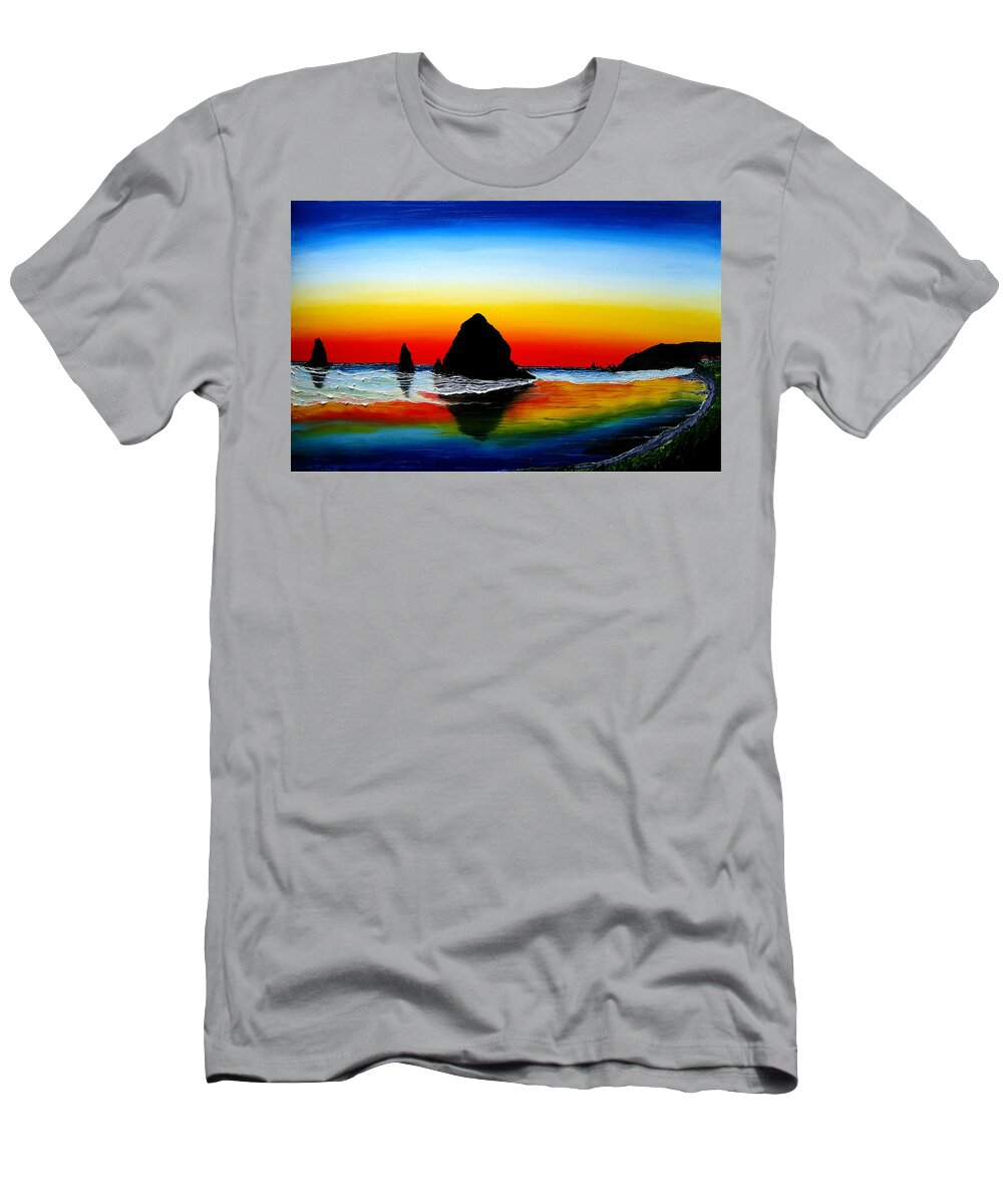  T-Shirt featuring the painting Cannon Beach At Sunset #26 by James Dunbar