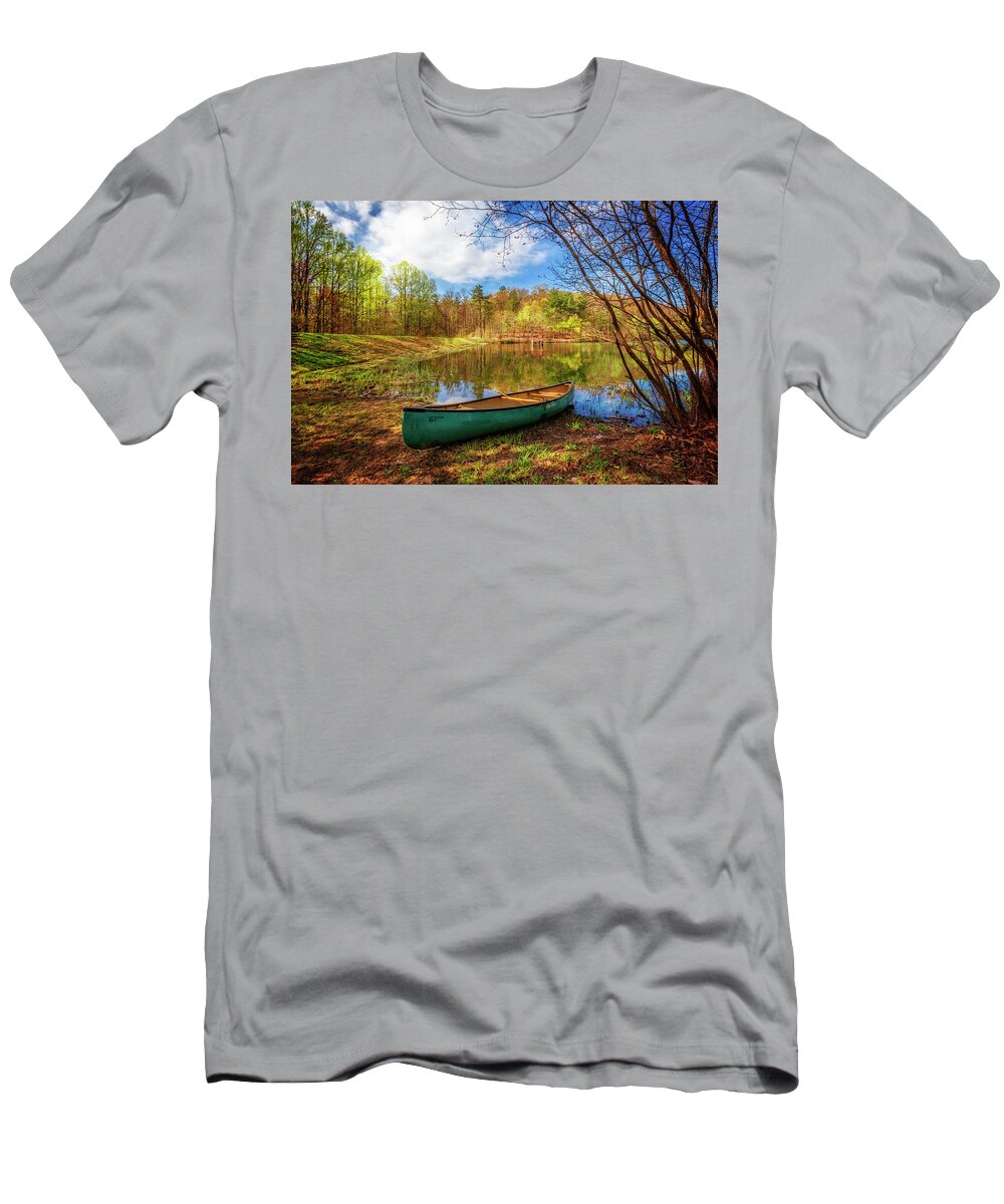 Appalachia T-Shirt featuring the photograph Canoe at Lakeside by Debra and Dave Vanderlaan