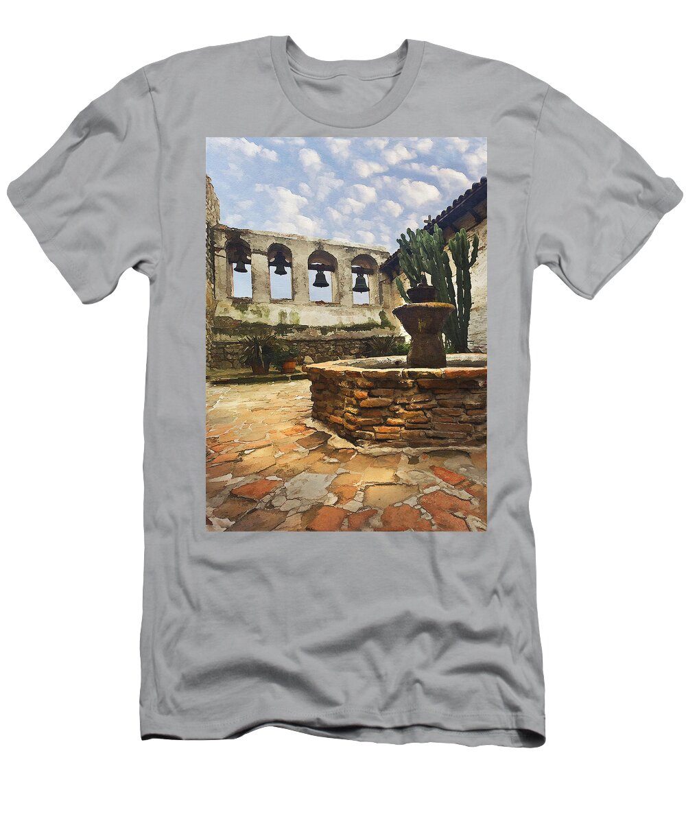 Mission T-Shirt featuring the photograph Capistrano Fountain by Sharon Foster
