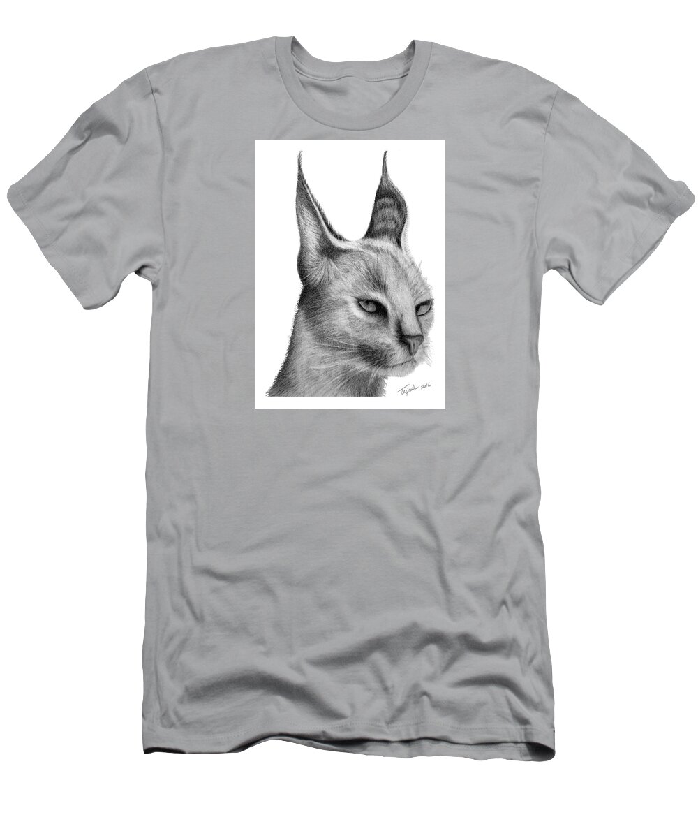 Animal T-Shirt featuring the drawing Caracal by Lawrence Tripoli