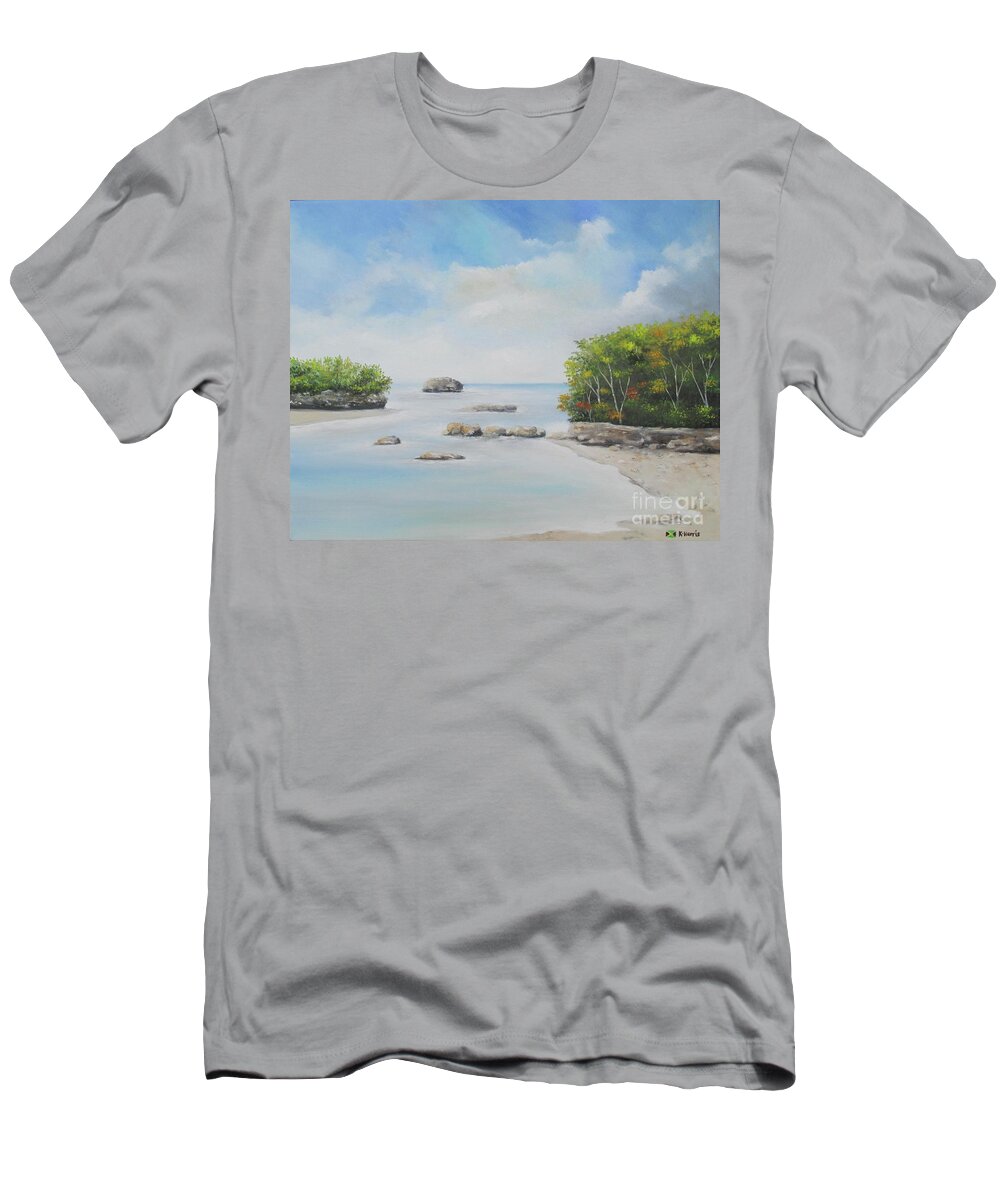 Tropical Landscape T-Shirt featuring the painting Caribbean Beach by Kenneth Harris