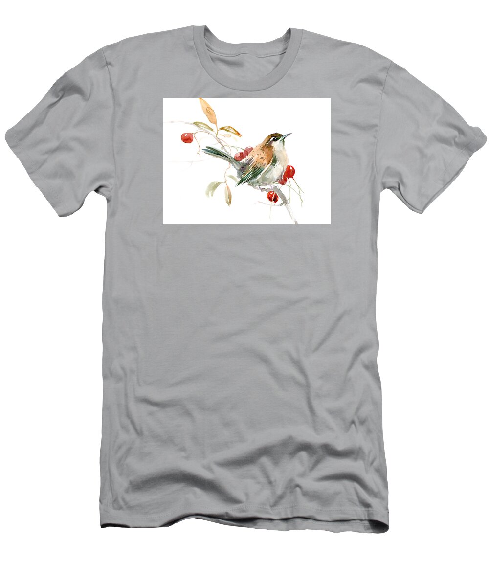 Warbler T-Shirt featuring the painting Carolina Warbler by Suren Nersisyan