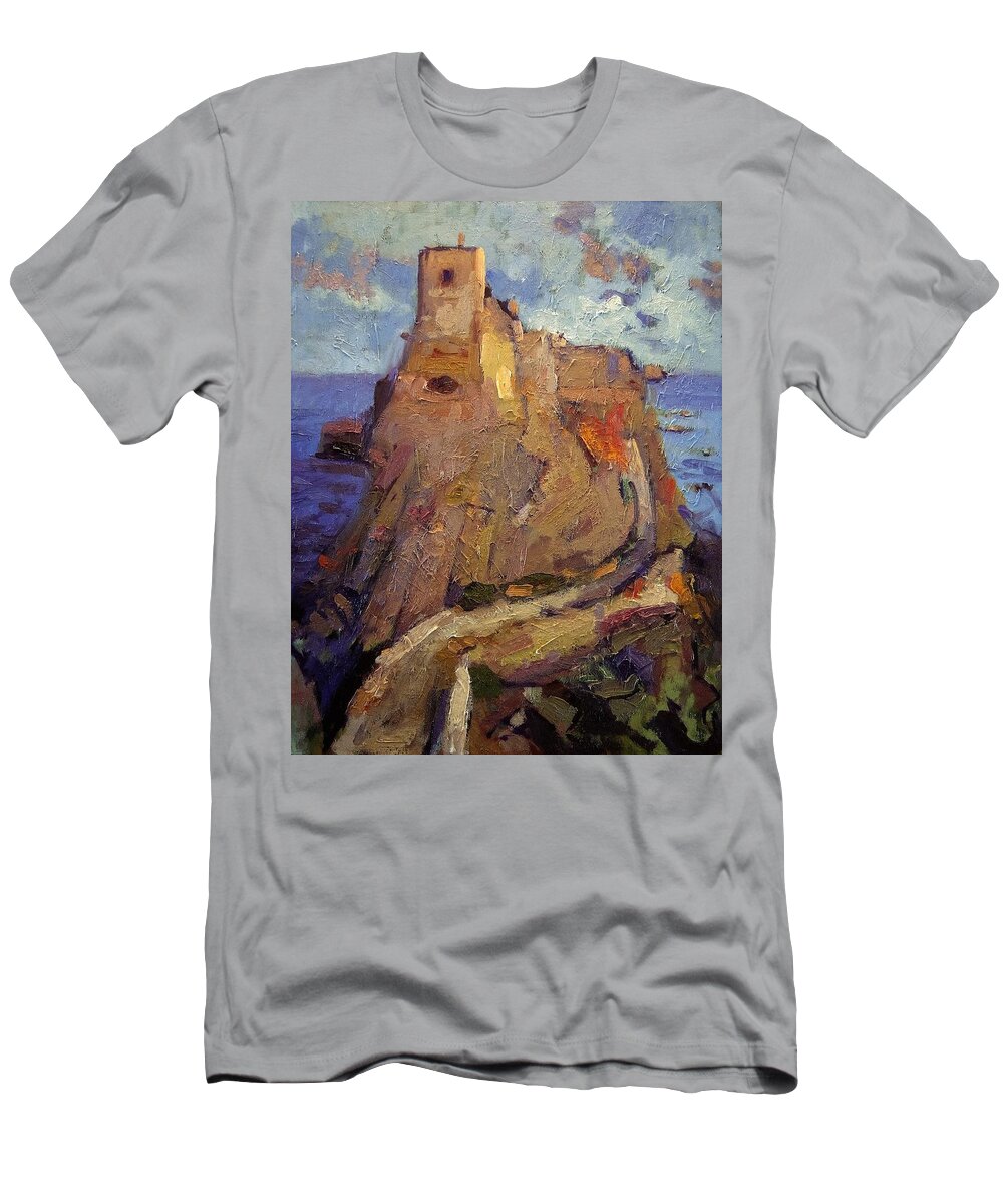 Castle T-Shirt featuring the painting Castle on San Nicola Island by R W Goetting